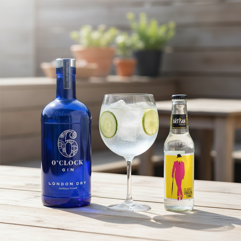 6 O'Clock Gin met Artisan Classic London Tonic zomerse productfoto