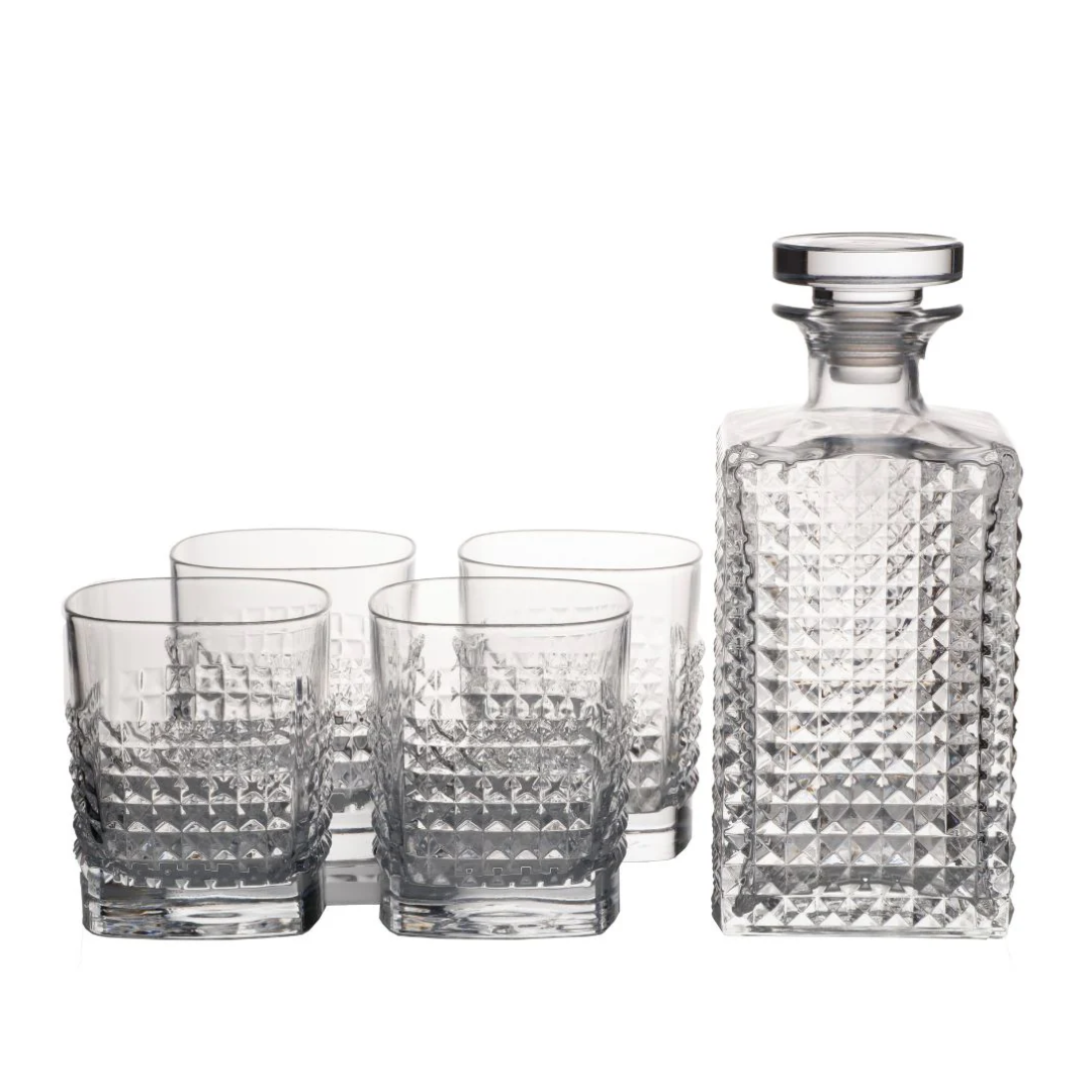LIGHTEN LIFE Whisky karaf set - 849ml met 4 glazen in geschenkdoos, premium bourbon karaf zonder lood voor mannen