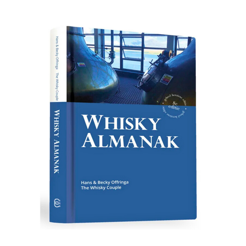 Voorzijde van de Whisky Almanak met illustratieve whisky-elementen