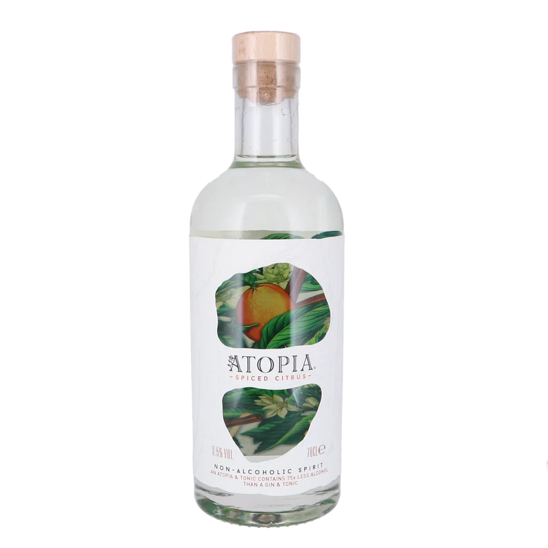 Hendricks Atopia Spiced Citrus alcoholvrij is een subtiel gearomatiseerde spirit, ideaal voor wie een alternatief zoekt voor traditionele gin.