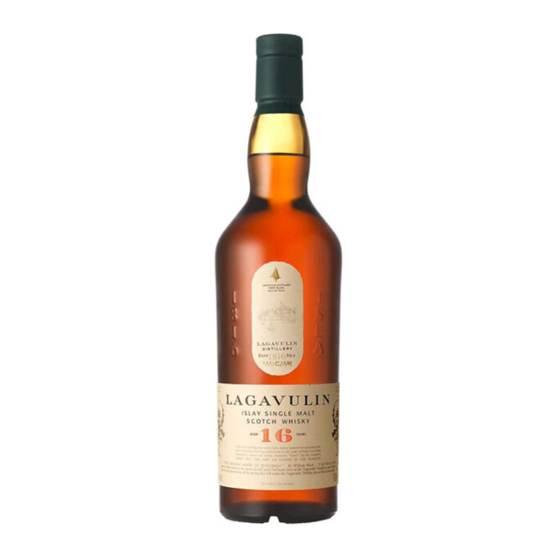 Whisky Lagavulin 16Y is een klassieke Islay malt whisky en bevat hints van donkere chocolade, sinaasappel en een subtiele hint van turfrook.