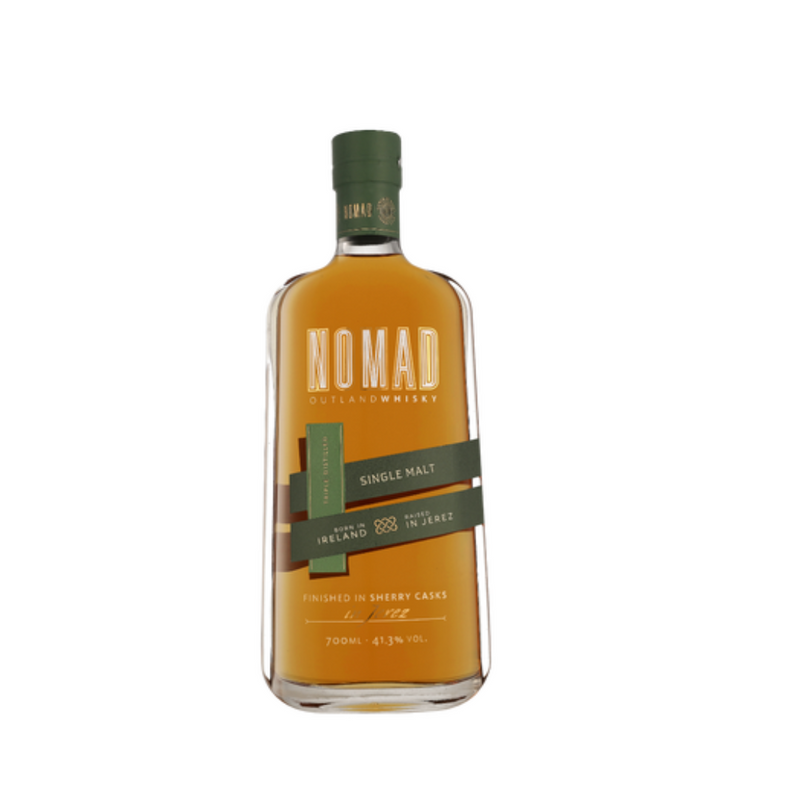 Whisky Nomad Outland Single Malt Triple Distilled wordt gerijpt in Spanje en bevat tonen van rijpe perziken, citroen en een vleugje vanille.