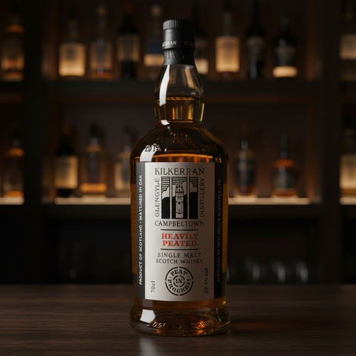 Kilkerran Heavily Peated Batch 13 met barachtergrond