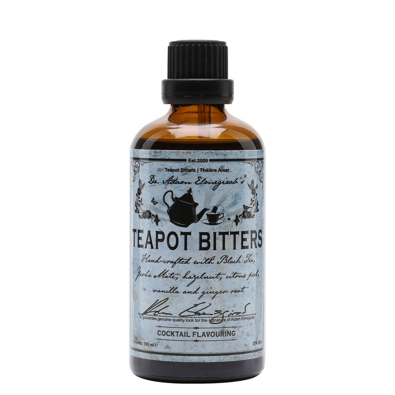   Dr. Adam Elmegirab’s Teapot bitter is een cocktailbitter uit Schotland met Orthodoxe zwarte thee uit China, Ceylonkaneel, vanille en venkelzaad.