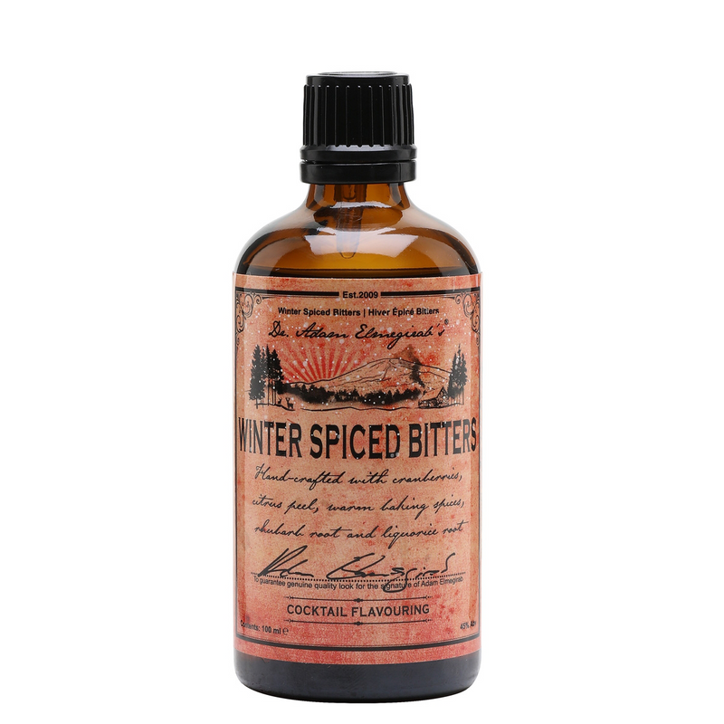   Dr. Adam Elmegirab's Winter Spiced bitter is een cocktailbitter uit Schotland met winterse ingrediënten zoals nootmuskaat, steranijs, kaneel en kruidnagel. 