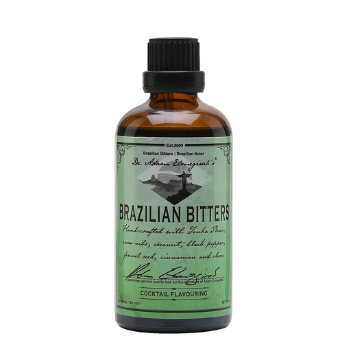 Dr. Adam Elmegirab’s Brazilian bitter is een cocktailbitter uit Schotland met ingrediënten uit Brazilië zoals tonkabonen, cacaobonen, gedroogde kokosnoot en Arabica koffie.