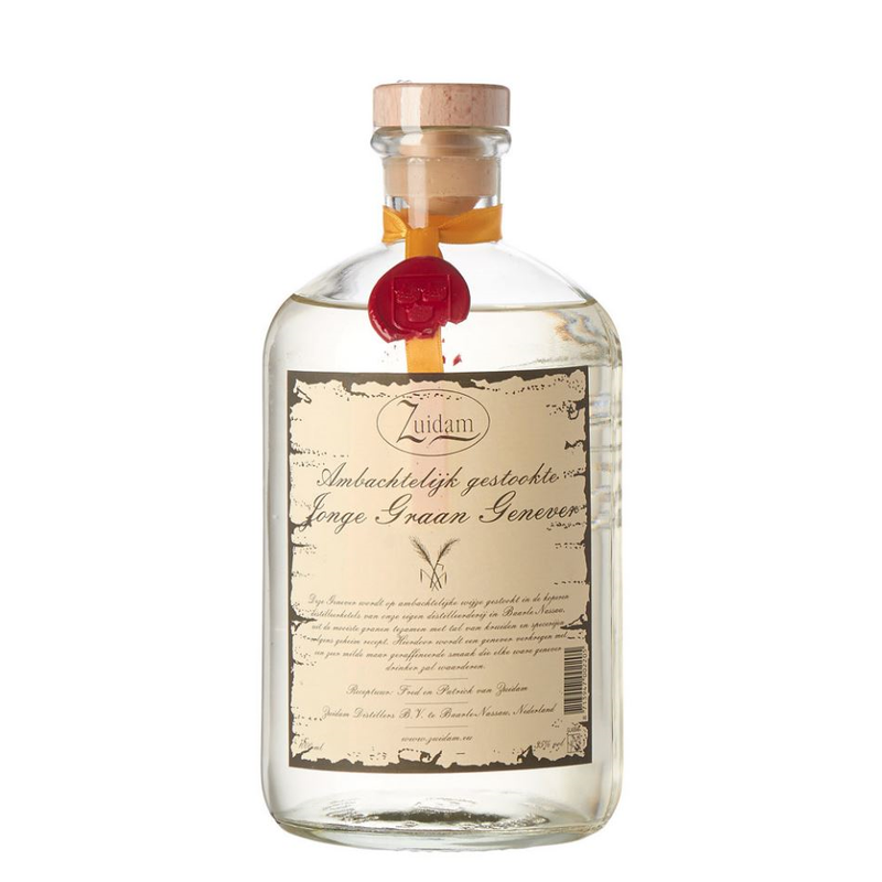 Zuidam Jonge Jenever is een fruitige en plezierig lichte Nederlandse genever, die is gedistilleerd uit een mengsel van gelijke delen rogge, mais en gemoute gerst.