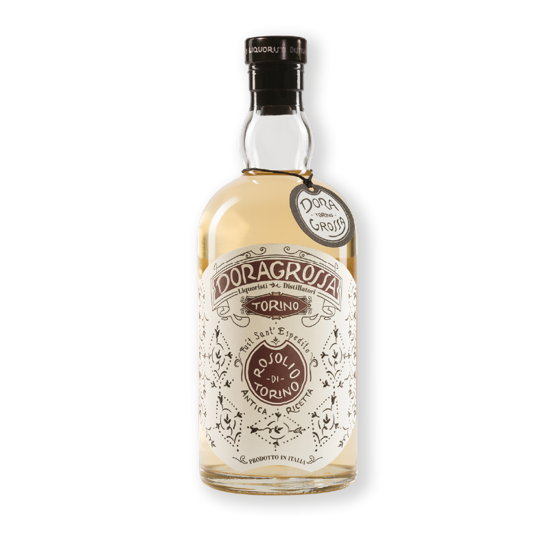 Likeur Doragrossa Rosolio di Torino, afkomstig uit Italië, presenteert exotische tonen van kaneel en kruidnagel.