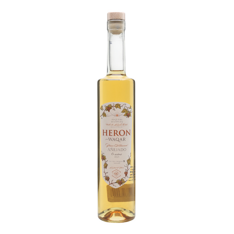 Pisco Waqar Heron wordt geproduceerd in Chili en bevat een zeer complexe beleving met zoet- romige aroma’s van vanille en amandelen.