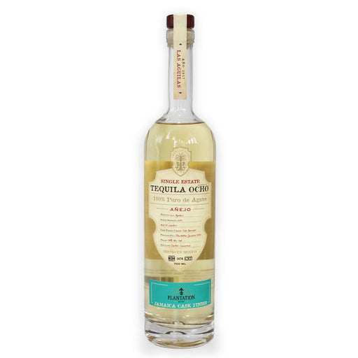 De Ocho Anejo Plantation Jamaica Cask Finish tequila heeft voor 1 jaar gerijpt in oude Amerikaanse whiskeyvaten.