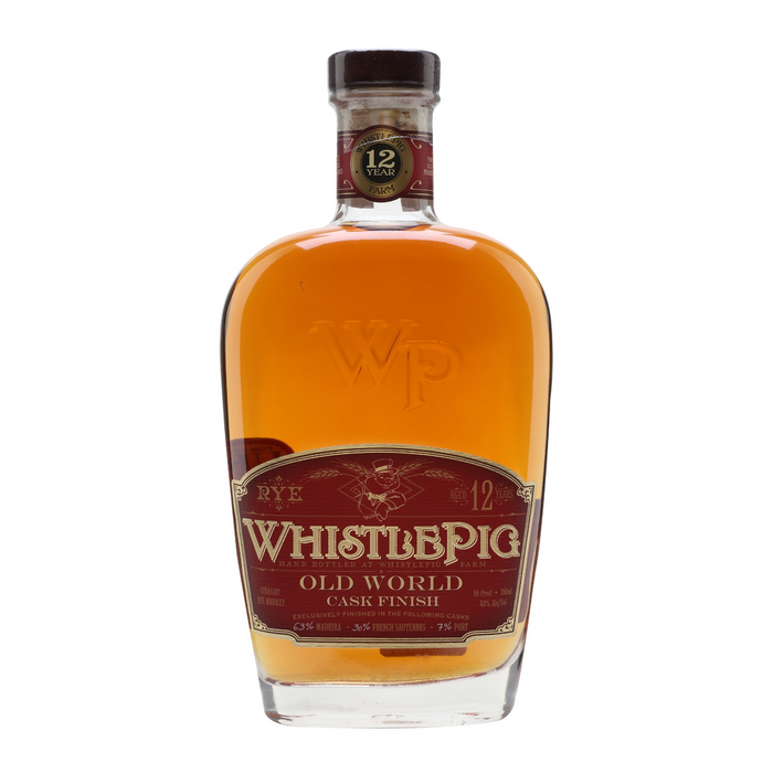 Whiskey whistlepig old world rye 12y is een rye uit Vermont, Amerika en heeft drie verschillende finishes: Madeira vaten, Sauternes Vaten, Portvaten.