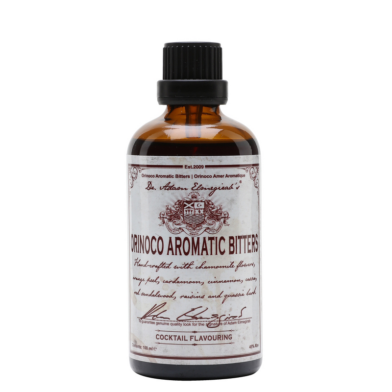   Dr. Adam Elmegirab’s Orinoco aromatic bitter is een cocktailbitter uit Schotland met gedroogde kamillebloemen, groene kardemomzaden en Ceylonkaneel.