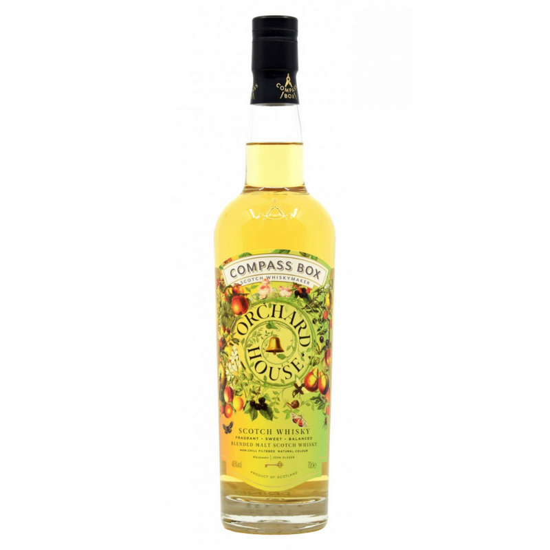 Whisky Compass Box Orchard House is een verzameling van de fruitigste malts uit Schotland met smaken van groene appels en peren gecombineerd met een rokerige hint.